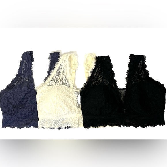 aerie Other - Aerie lot of 3 lace bralettes, cream, navy, black, lightly padded hook & eye XL